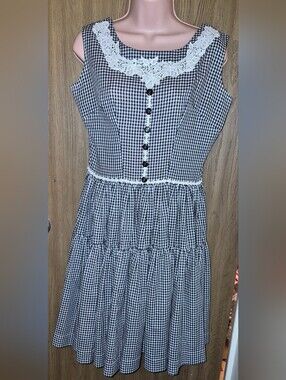Vintage Rockabilly Swing Square Dance Dress Sleeveless Gingham Midi Ruffle  12 M